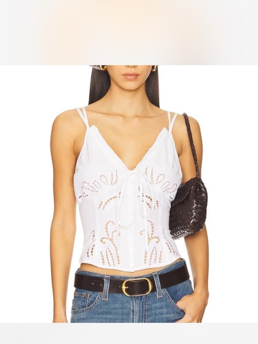 White Eyelet Tie-Front Cami Top